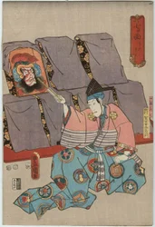 Nanatsumen Sieben Masken: Ichikawa Danjuro VIII als Maskenmacher Gakoze Akaemon und Ichikawa Ebizo V als Maske